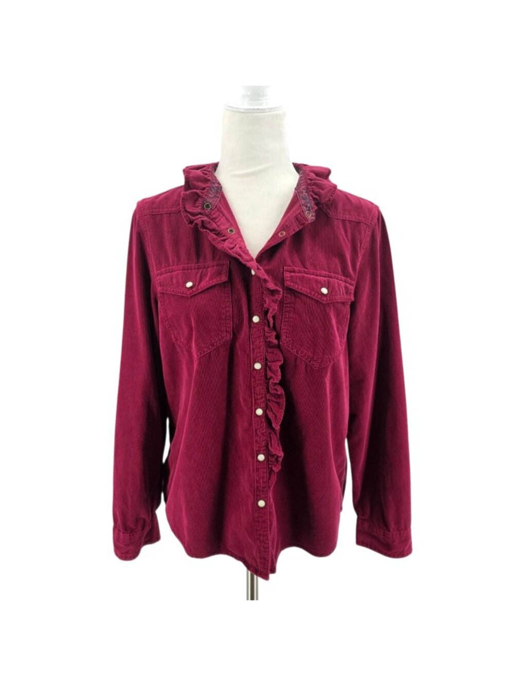 Sundance Womens Small Top Ombeline Corduroy Snap Button Ruffle Maroon Western
